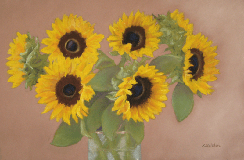 Sunflowers in Glass Vase -18x14